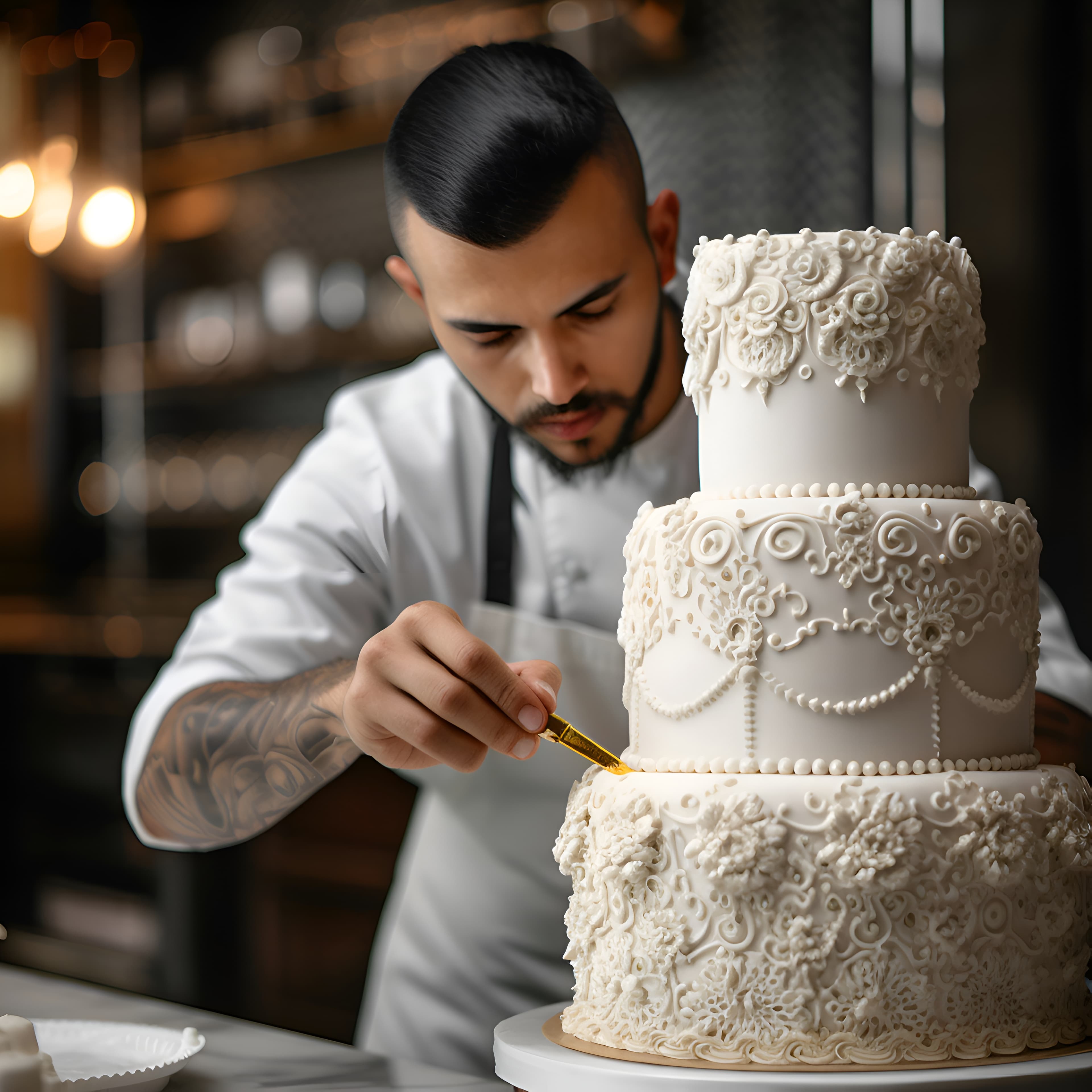 man styling cake